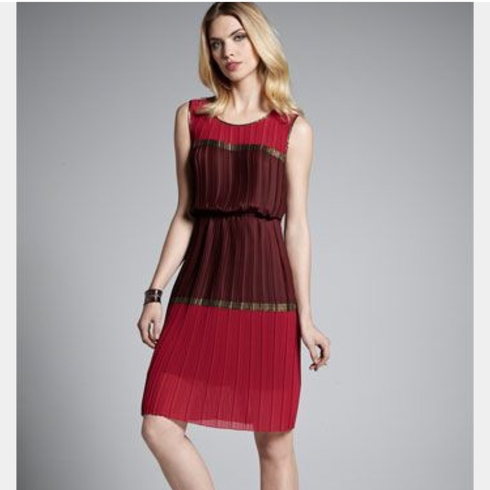 BCBGMAXAZRIA Pleated Color block dress.